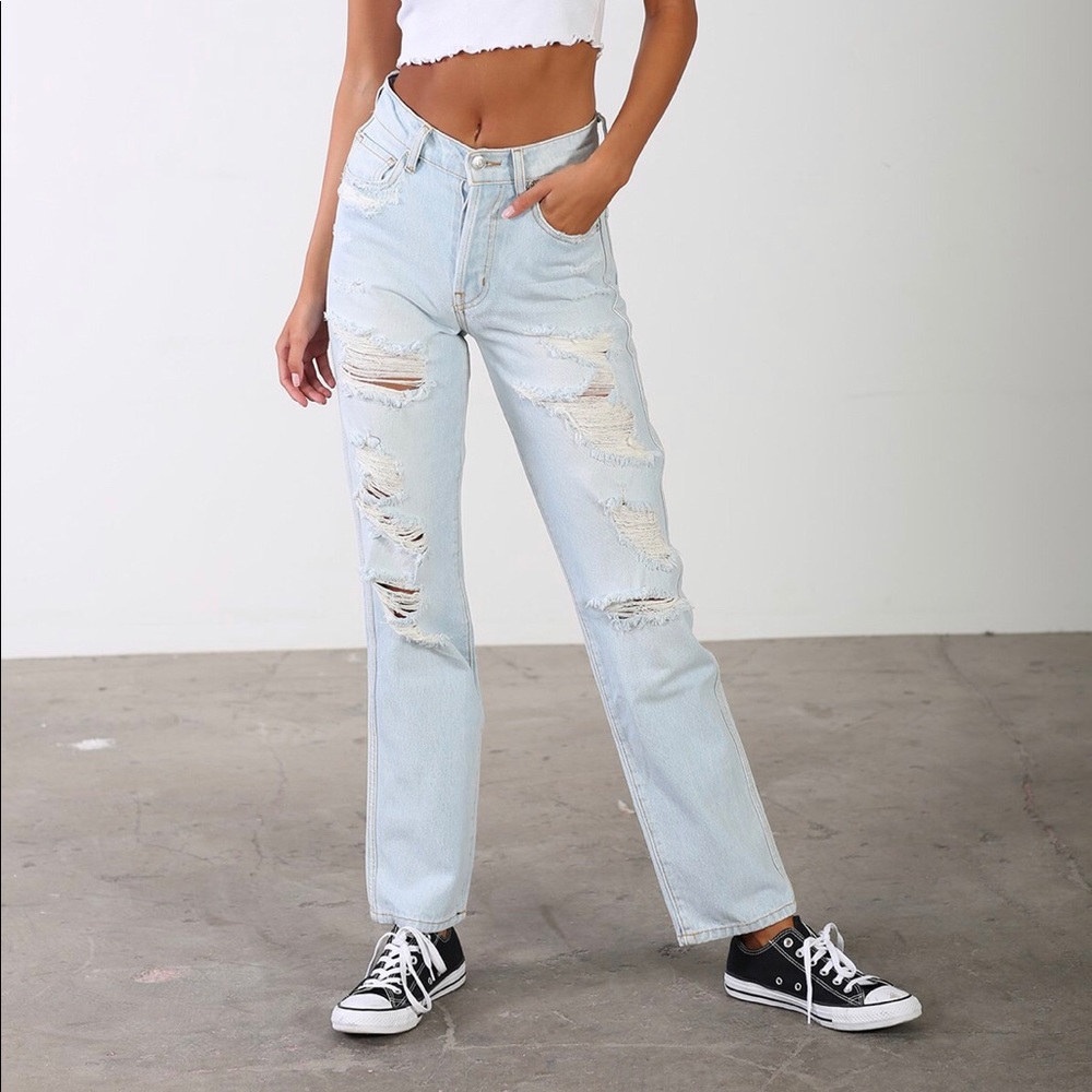 Ripped Light-Washed Blue Jeans